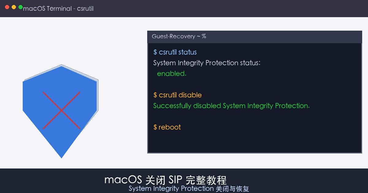 macOS 关闭 SIP 完整教程：系统完整性保护（System Integrity Protection）关闭与恢复